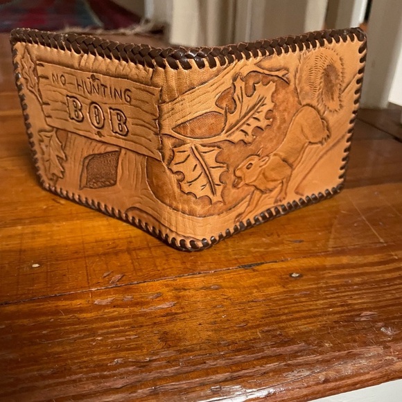 Wallet Hand-Tooled Vintage Carved Leather BOB Hunting - Picture 3 of 4